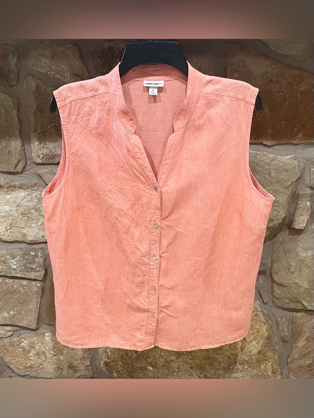 Orange Chambray Sleeveless Button Up Linen Blouse Women’s XL VTG Cherokee